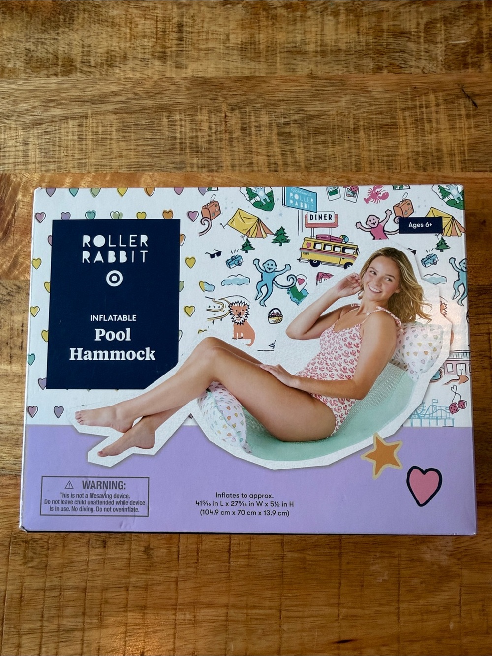 Roller Rabbit Inflatable Pool Hammock - Mint Base with Pink Patterned Pillow